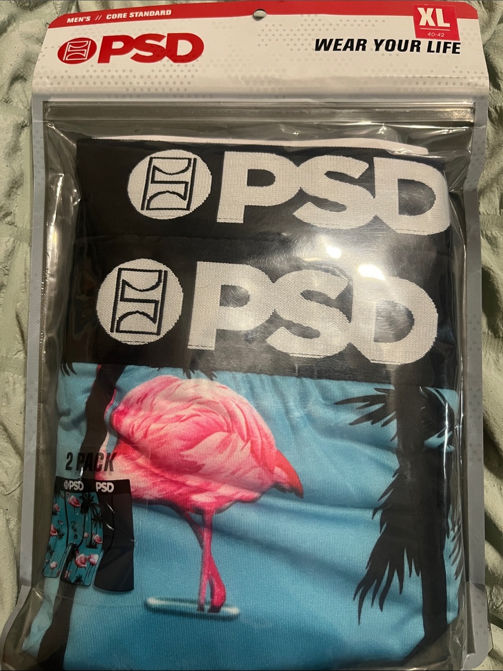 PSD Men's 2-Pack Boxer Briefs - Black & Aqua with Pink Flamingo
